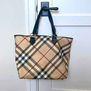 Burberry Black/Beige Super Nova Check PVC and Patent Leather Large Nickie Tote